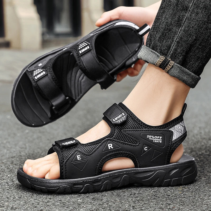 Mens Sandals Classic Black Comfortable Barefoot Outdoor Casual Beach Shoes Anti Slip Speed Drying Summer Walking Sandals Men
