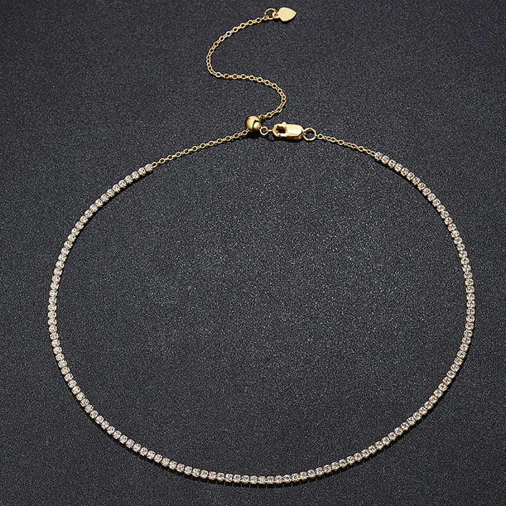 Serenity 2mm D Moissanite Tennis Necklace Women Gift Solid S925 Silver Strap Choker Clavicle Neck Chain Plated 18K Fine Jewelry