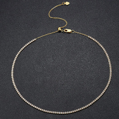 Serenity 2mm D Moissanite Tennis Necklace Women Gift Solid S925 Silver Strap Choker Clavicle Neck Chain Plated 18K Fine Jewelry