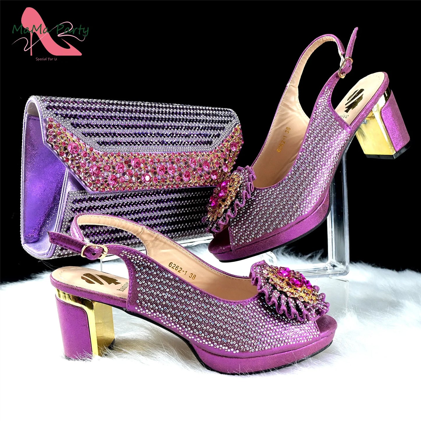 Mature Italian Women Shoes Matching Bag Set in Green Color 7 CM Comfortable Heels with Plaform Elegant Peep Toe Sandals