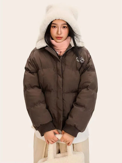 Winter Women Warm Parkas Fashion Fur Patchwork Puffy Coats Y2K Korean Loose Preppy All Match Lapel Down Outwear Mujer