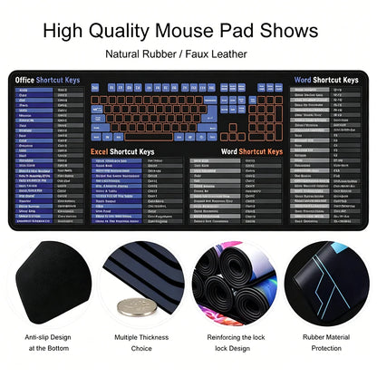 Windows Word Excel Office Shortcut Keys XXL Mouse Pad Non-Slip Large Gaming Office Esports User PC Desk Mat Cheat Sheet Mousepad