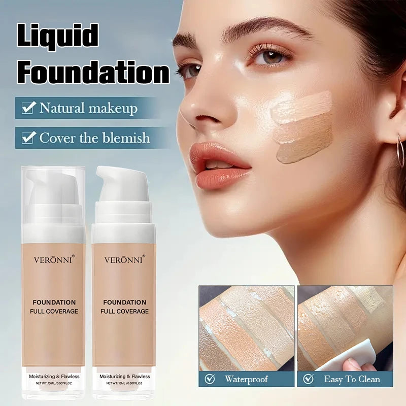 3-Piece Beginner Face Makeup Kit-Matte Waterproof Foundation,Hydrating Primer,Oil-Control Loose Powder,Full Coverage Concealer