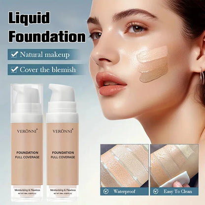 3-Piece Beginner Face Makeup Kit-Matte Waterproof Foundation,Hydrating Primer,Oil-Control Loose Powder,Full Coverage Concealer