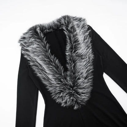 Weird Puss Luxury Fur Deep V Collar Romper Women Full Sleeve Sexy Skinny Fitness Activity Streetwear Hipster Workout Playsuit