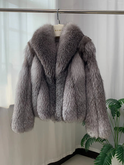 Winter Jacket Women Luxury Natural Fur Coat Real Fox Fur Coat Warm Luxury Crop Jacket Big Collar