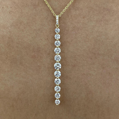 Lnngy Sparkling 11-Stones Moissanite Diamond Necklace  for Women 14K Gold Filled Long Drop Pendant Necklace Glamour Jewelry Gift