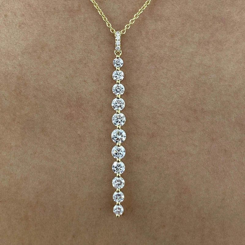 Lnngy Sparkling 11-Stones Moissanite Diamond Necklace  for Women 14K Gold Filled Long Drop Pendant Necklace Glamour Jewelry Gift