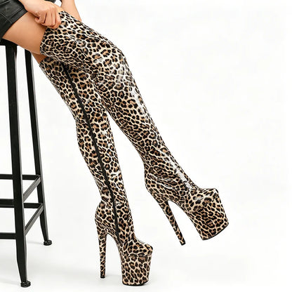 2026 New Gladiator Platform Over-the-knee Boots 20CM/8Inch Ultra High Heels Leopard Pole Dance Shoes Women Slimming Thigh Boots
