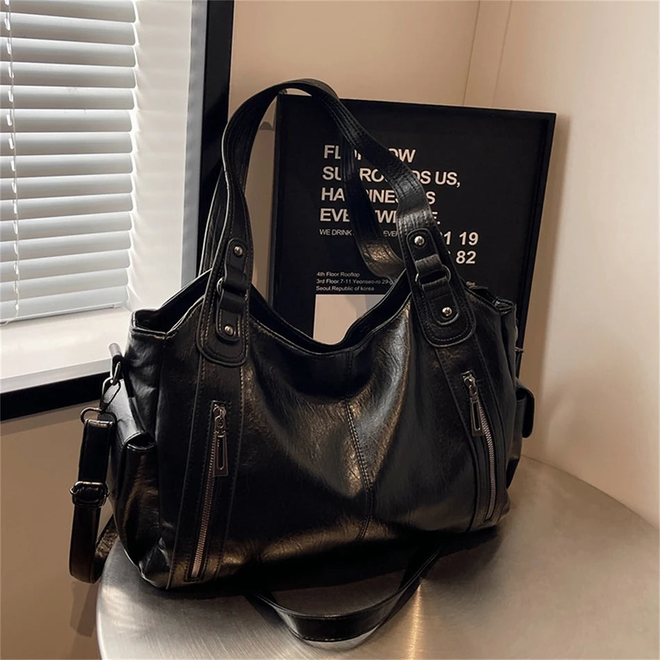 New Large Capacity Soft Leather Women's Handbag Fashion Trend Designer Women Shoulder Bag Simple Retro Female Travel Bags Sac