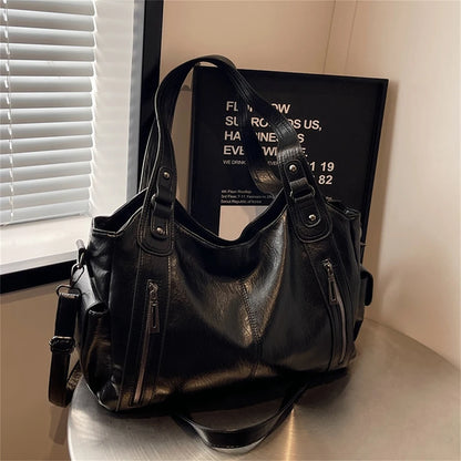 New Large Capacity Soft Leather Women's Handbag Fashion Trend Designer Women Shoulder Bag Simple Retro Female Travel Bags Sac