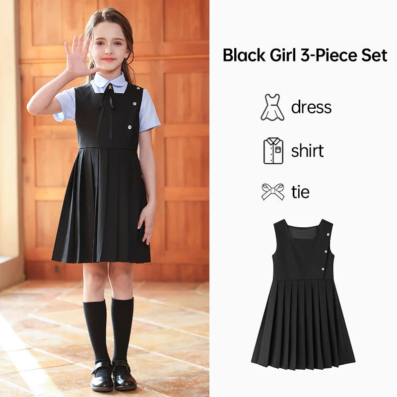 Girl Summer Evening Dresses Kindergarten School Uniform Boys Shirt Shorts Bowtie Wedding Suit Children Performance Costume