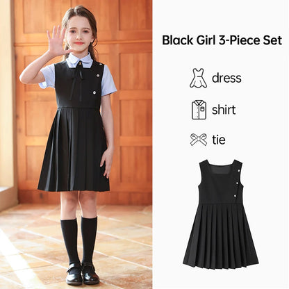 Girl Summer Evening Dresses Kindergarten School Uniform Boys Shirt Shorts Bowtie Wedding Suit Children Performance Costume