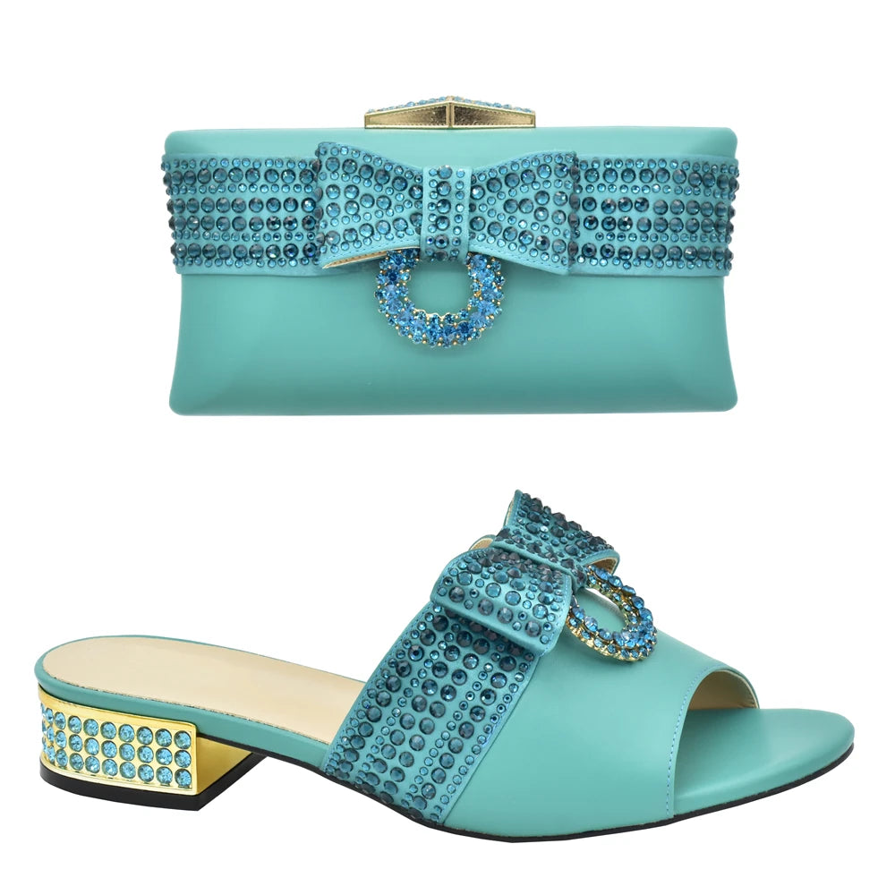 Fashion Women Shoes and Bag Set In Italy Matching Shoes and Bag Set Decorated with Rhinestone Nigerian Shoes and Matching Bags