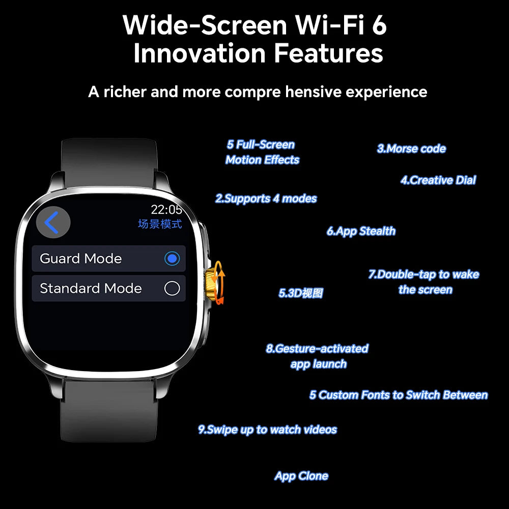 Global Version Smartwatch 2.4 inch Amoled Screen insert Sim Card GPS WIFI 190° Rotating Camera Game Android 13.0 Smart Watch