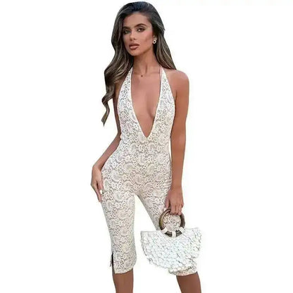 Avrilyaan Lace Seven-Point Long Pants Bodycon Sexy Party Deep V Playsuits Women Rompers Womens Jumpsuit 2025 Summer Overalls