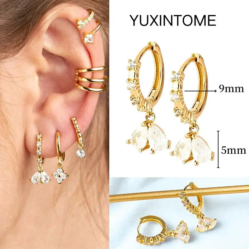White Color Zircon Hoop Earrings 925 Sterling Silver Needle Cross/Star/Flower/Water Drop Pendant Gold Earrings Luxury Jewelry