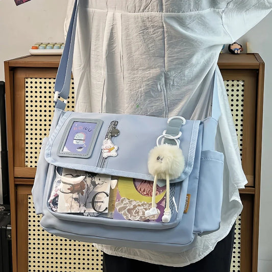 Y2K Japanese Harajuku School Bags for Teenage Girls New 2024 Transparent Itabag Crossbody Bag DIY Badges Display Plate Ita Bag