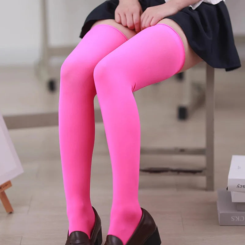 120D Lolita Candy Color Thigh Fashion High Socks Over Knee Velvet Long Stockings Women Elastic Kawaii Tight Cosplay Party Socks