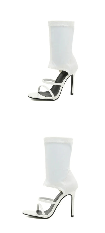 Eilyken Sexy Spring Autumn Stretch Boots High Heels Women Sandals Fashion Peep Toe Ankle Strap Hollow Pumps Pole Dancing Shoes