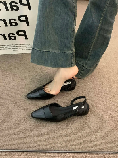 Brand luxury designer fashion PU leather design ladies summer new style pointed toe low heel women sandals non-slip flat shoes