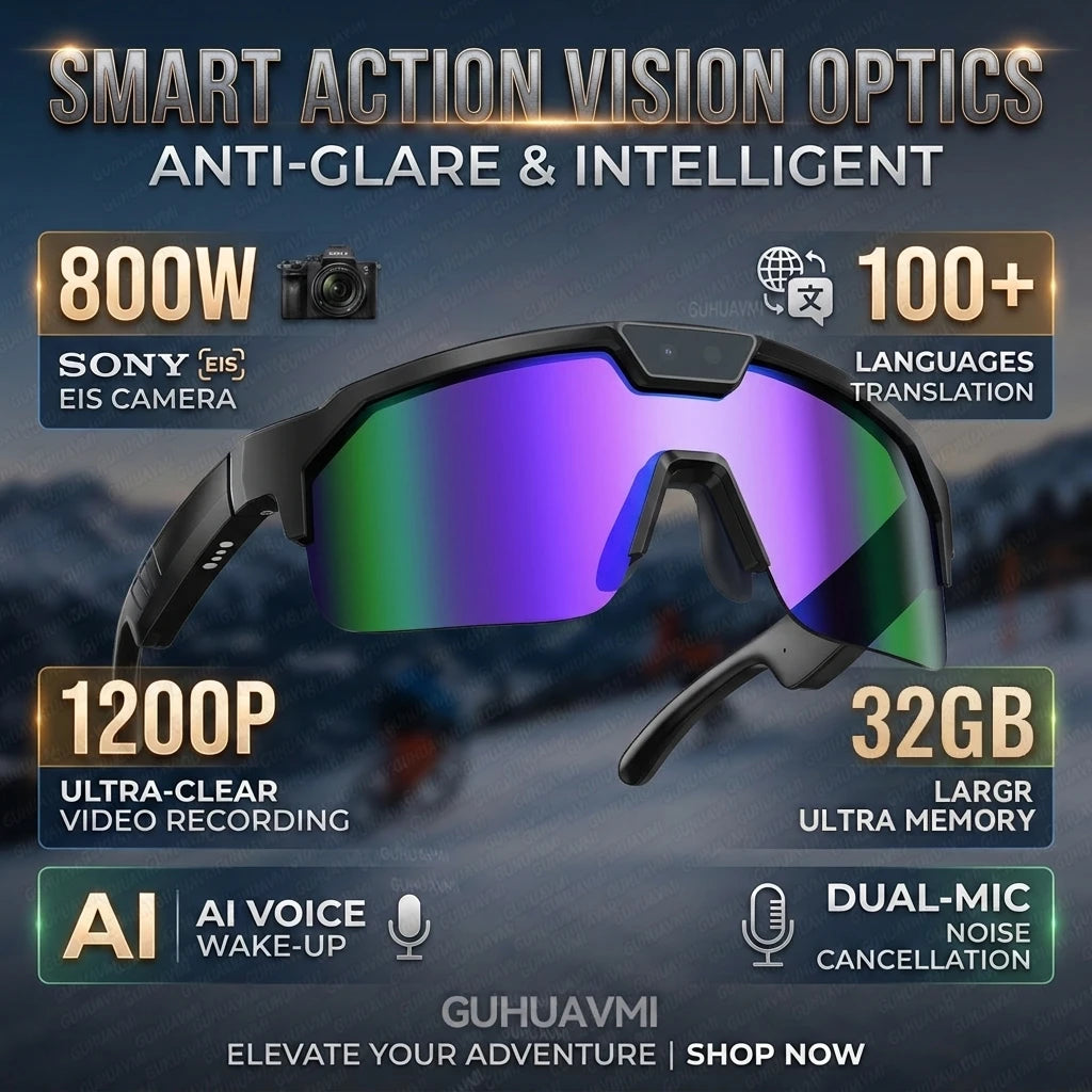 Smart Glasses with 4K HD Anti-Shake Camera & 3D Stereo Speakers Polarized UV400 Sport Sunglasses Bluetooth AI Outdoors Video POV