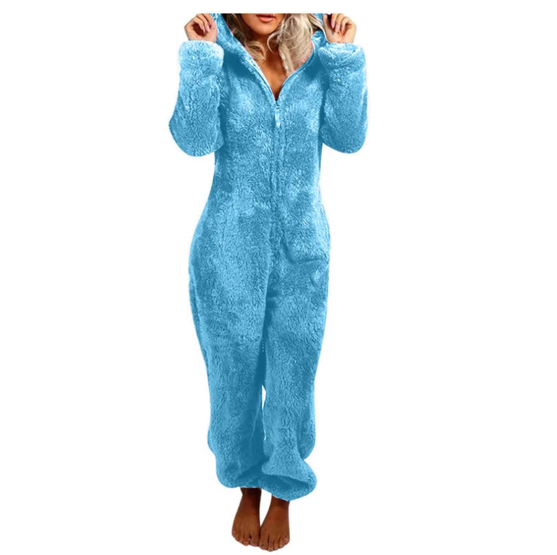 Jumpsuits women 2026 rompers autumn winter fleece thickened woolen jumpsuits hooded pajamas jumpsuits women's clothing