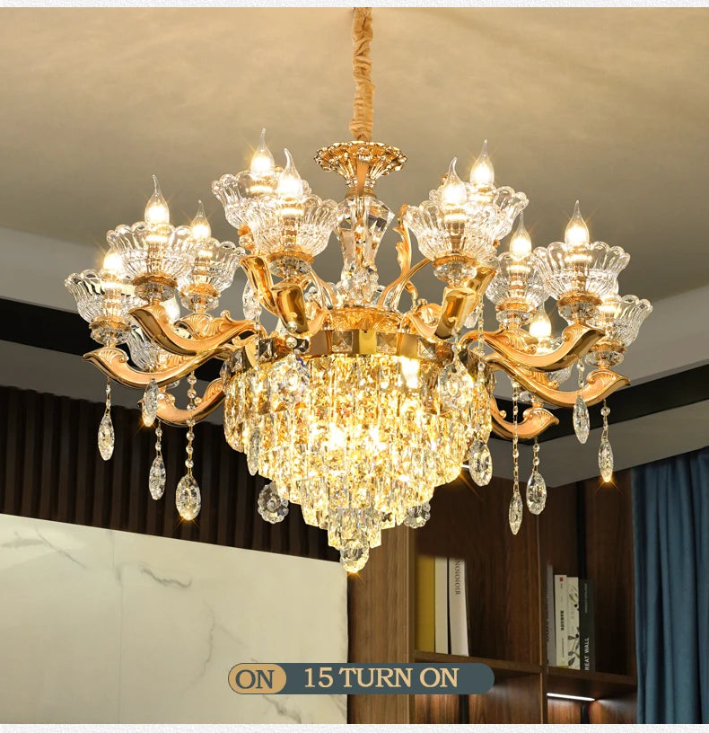 European Style Pendant Lamp Living Room Lamp Crystal Luxurious Atmosphere French Style Restaurant Lamp Duplex Building Lights