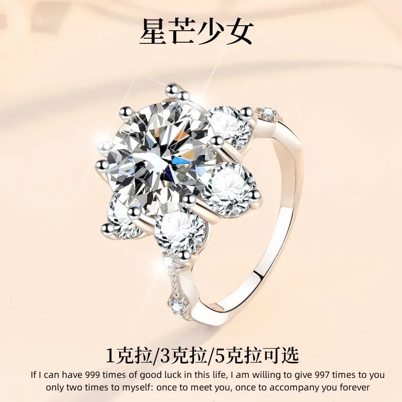 5Ct Moissanite Women's Ring PT950 Platinum Snowflake Crown Design Premium Texture Royal Style for High-End Galas