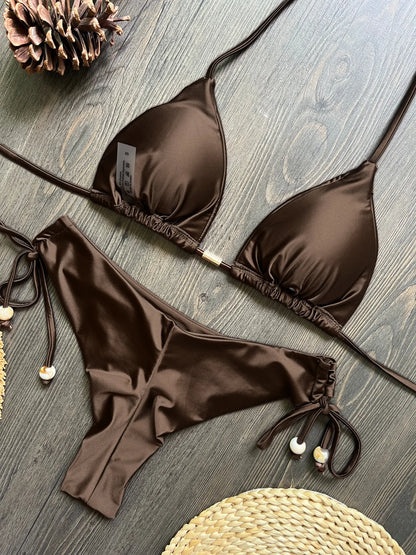 Sexy Drawstring Side High Waist Bikini Set 2026 Women Black Red Halter Pleate Push Up Bra Swimsuit Beach Bathing Suit Swimwear