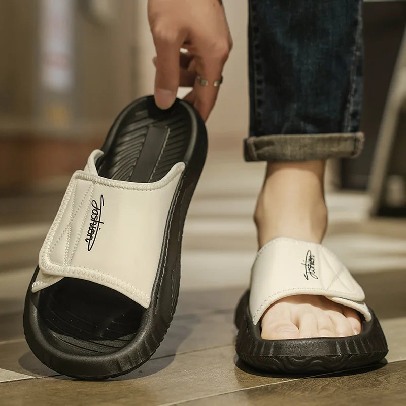 Leisure Walk Mens Slippers Outdoor Leather Male Slides Sneakers Summer Beach Shoes Sandals for Male Large Size Casual Half Drag