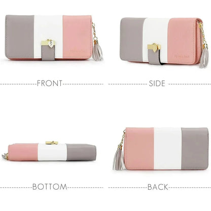 Pomelo Best Tri-color Women's Wallet Zipper Long Billfold PU Leather Large 9 Card Slots Coin Purse RFID Blocking Tassel Pendant