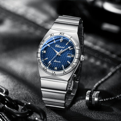 CHENXI Quartz Couple Watch Rhinestone Stainless Steel Watch Luxury Brand Brief Lovers Waterproof Watch Women's Watches
