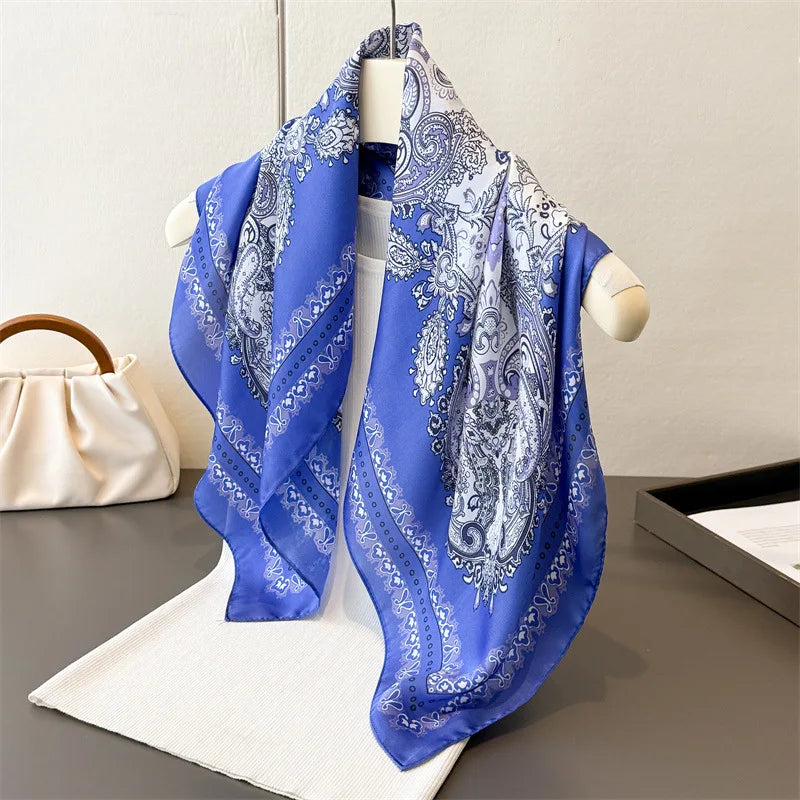 2025 New Paisley Print Silk Scarf for Women Square Hijab Soft Neck Tie Female Fashion Decoration Silk Headscarf 70*70cm Kerchief