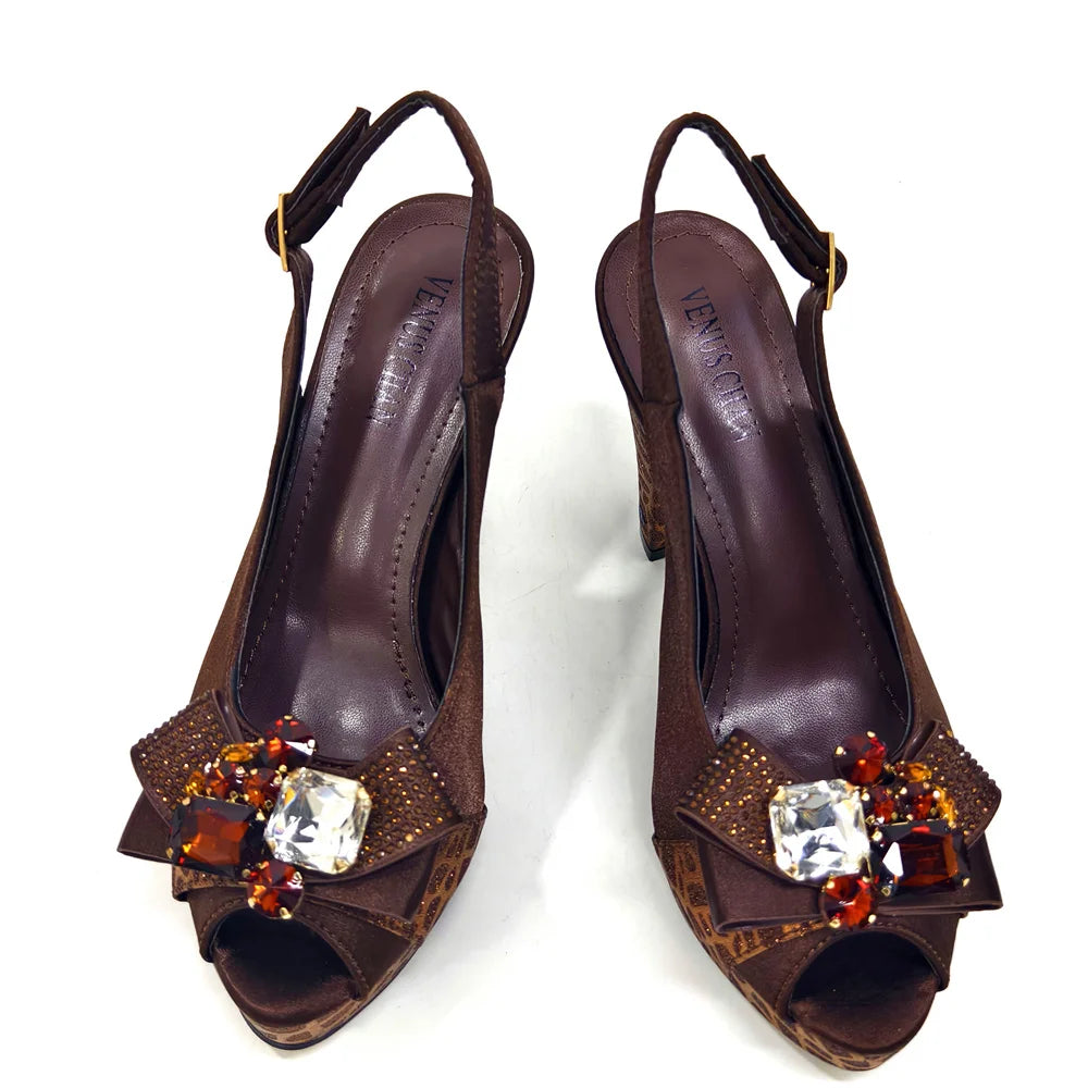 Elegant Women Heels for Party Open Toe Special Material Design Rhinestone Italian Only Sandals and Set to Choose 2024