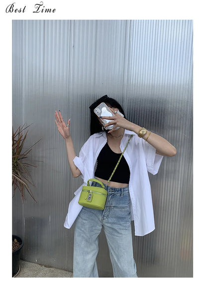 Women Square Handbags 2024 Summer Fashion Chains Crossbody Bags Texture PU Shoulder Bag Elegant Chic Mini Mobile Phone Bags