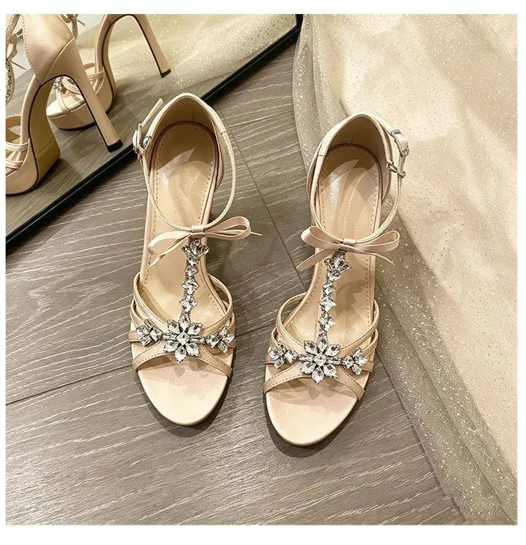 Women's Shoes Elegant Sexy High Heels Luxury Rhinestone Banquet Shoes for Women High Heel Sandals Waterproof Platform Sandals