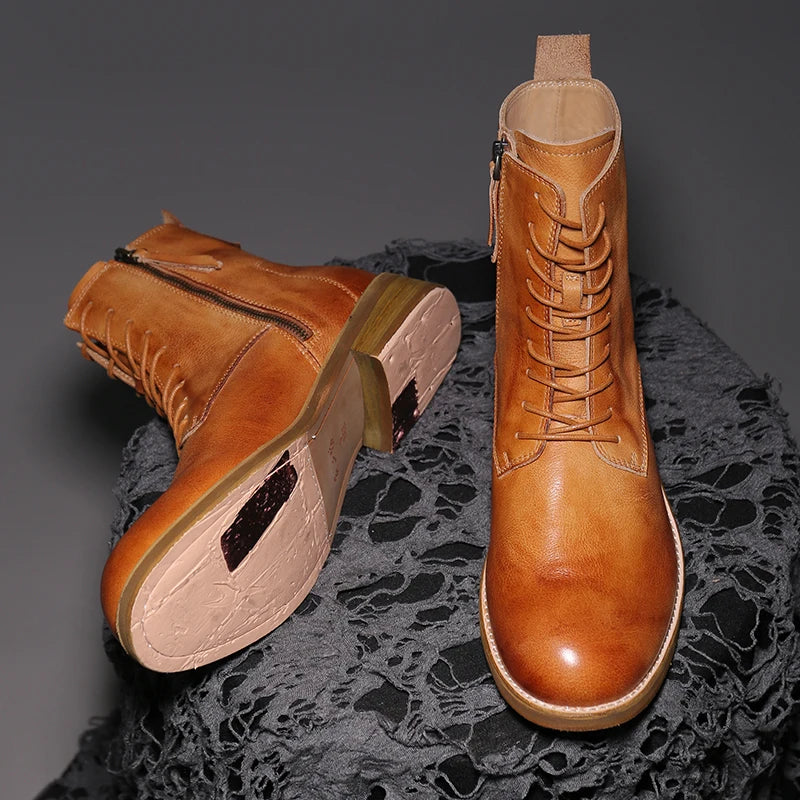 Luxry Handcrafte Goodyear Welt Boots Men's Work Shoes In Genuine Leather High-top Shoes Rubber Retro Ankle Booties For Man