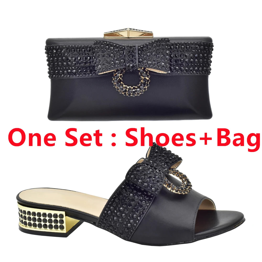 Fashion Women Shoes and Bag Set In Italy Matching Shoes and Bag Set Decorated with Rhinestone Nigerian Shoes and Matching Bags