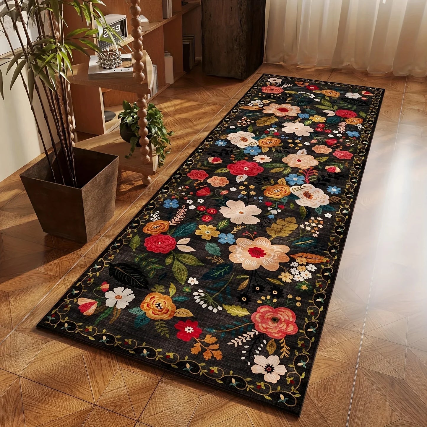 VIKAMA  Garden Flower Carpet, Anti-Slip Mat, Living Room Headboard Carpet, Hall Carpet, Kitchen Carpet, Home Decorations