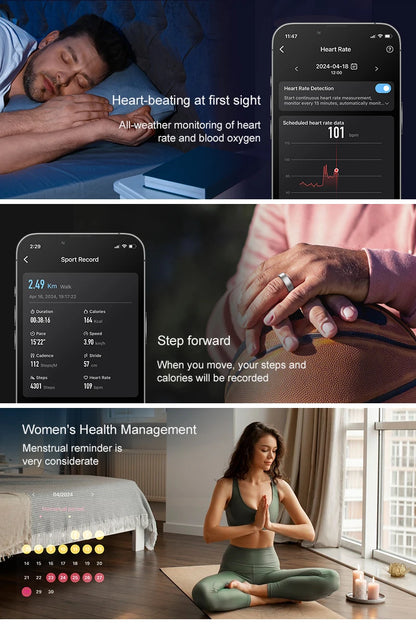 Uhoofit R10 Smart Ring with Charging Dock Men Women Health Sleep Heart Rate Monitoring IP68 & 5ATM Waterproof Multi-sport Mode