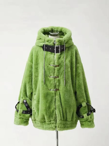 Lautaro Autumn Winter Thick Warm Faux Fur Coat Women with Hood Zipper Luxury Japanese Style Punk Harajuku Fluffy Jacket 2026