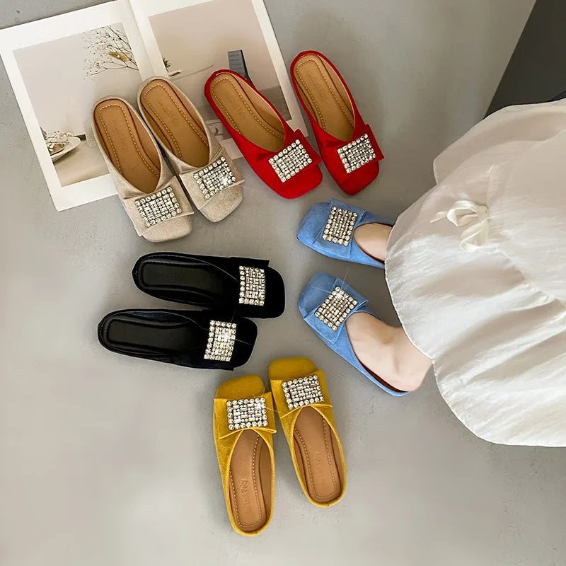 Women's Flat Shoes Korean Style Square Toe Moccasins Ladies Footwear 2025 Trend Young Summer Chic and Elegant Luxury Brand