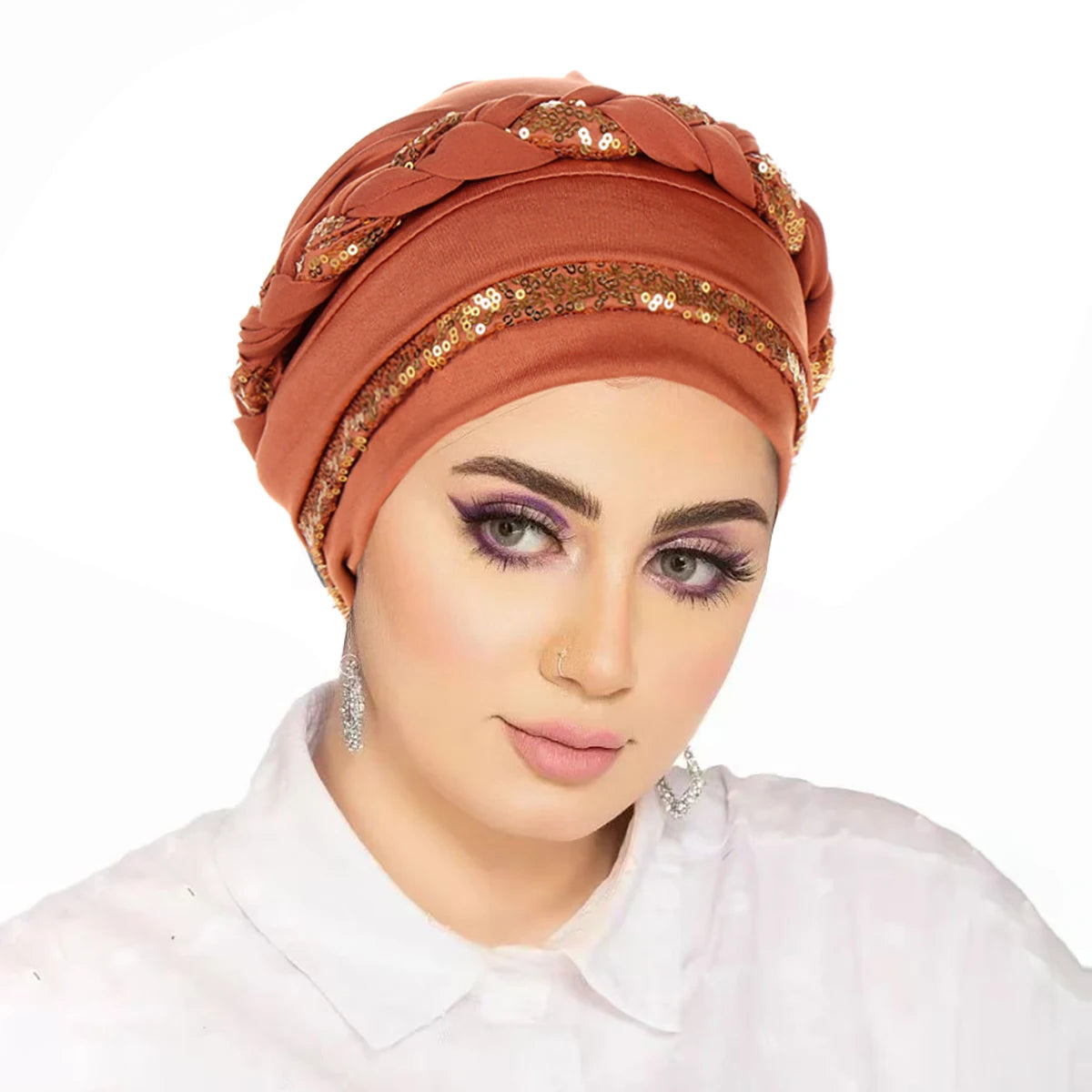 Women Hijabs Turban Hats Sequin Solid Color Braid Twist Caps Cancer Chemotherapy Beanies Cap Headwrap Plated Hair Loss Cover
