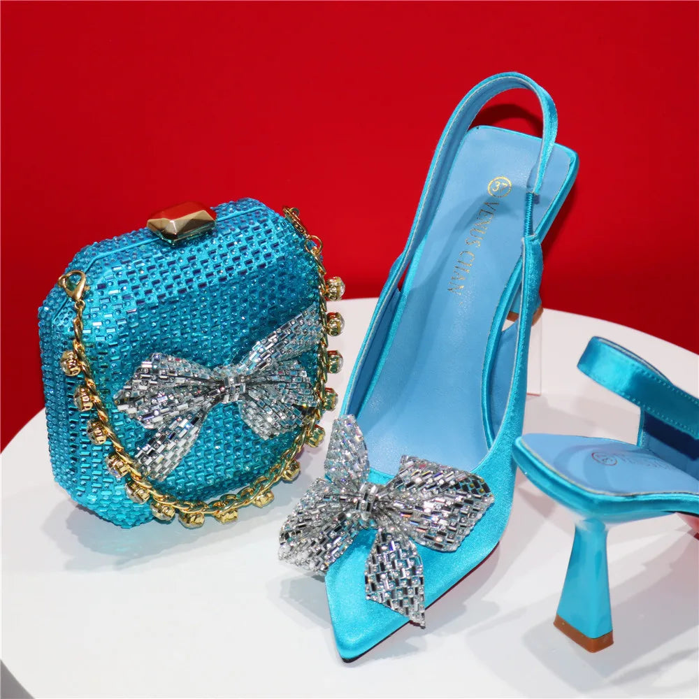 Excellent Italian Hollow Design Women Shoes Matching Bag in Silver Color Mature African Ladies Comfortable Sandals for Party