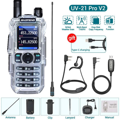 BAOFENG UV-21 PRO Auto Frequency Copy Walkie Talkie Ultra Long Range High Power Multi-Band Type-C Charger Portable Ham Radio