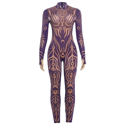 Weird Puss Sexy Striped Print Jumpsuits Women Wild Style Turtleneck Full Sleeve Midnight Party Club Stretch Streetwear Overalls