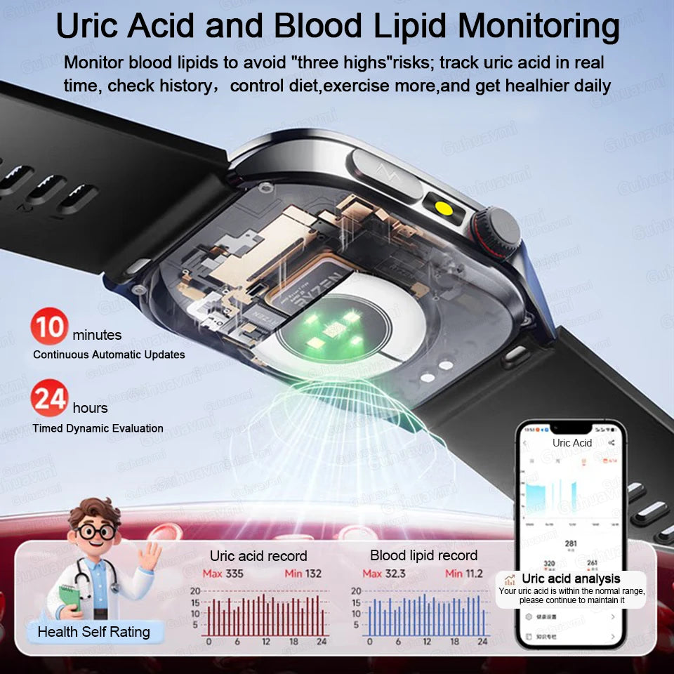 2026 New Non-Invasive Laser Treatment Three High Smart Watch Man ECG Heart Test Blood Fat Uric Acid Smart Watch For Android IOS
