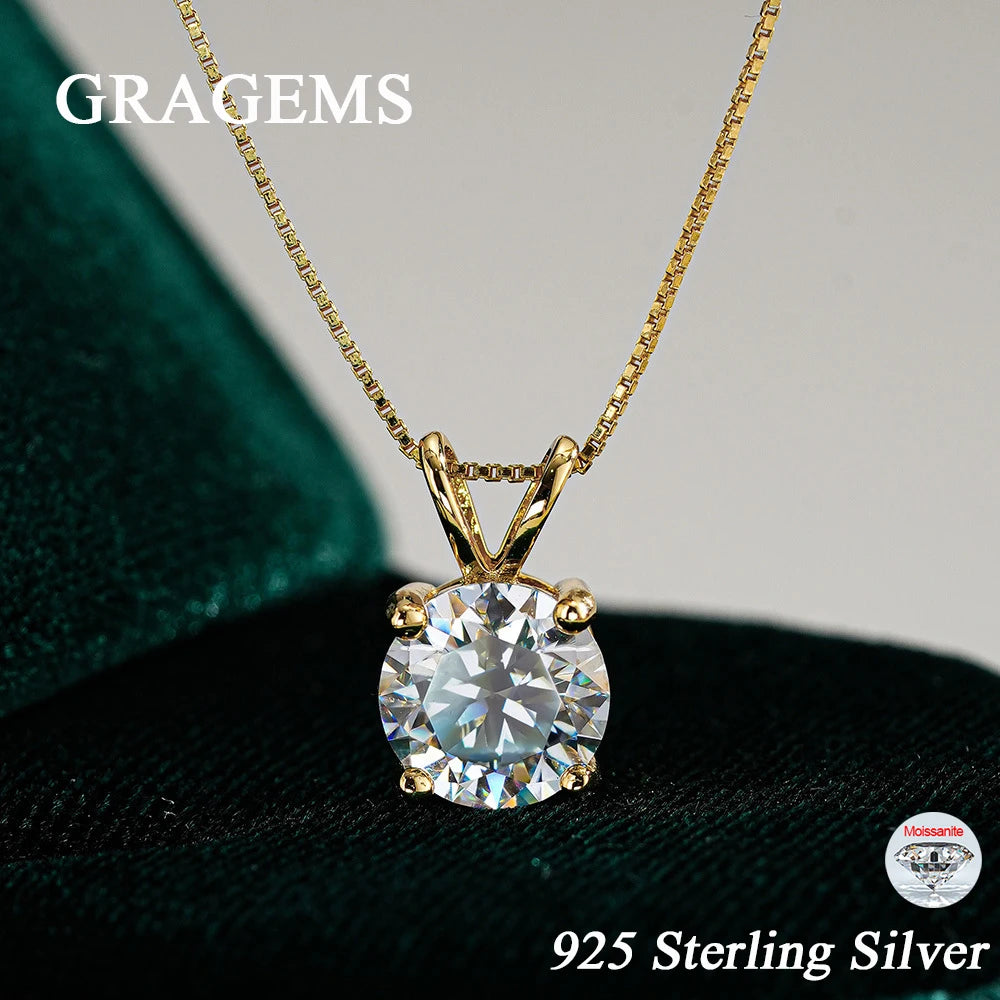 1-2CT Real Moissanite Necklace Pendants 925 Sterling Silver For Women 14K Gold Plated Wedding Chains Gifts Diamond Jewelry GRA