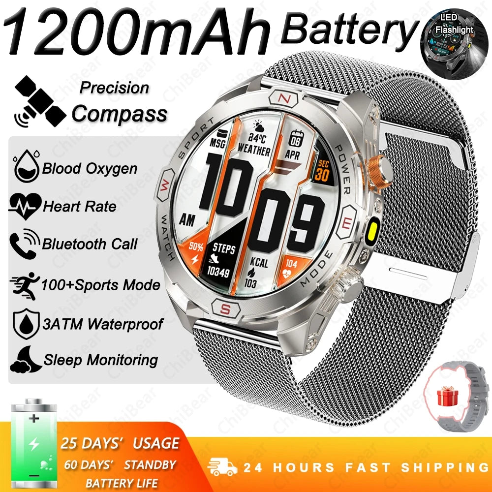 ChiBear Genuine Military Smart Watch Men: 1200 mAh Battery Compass GPS Sports Outdoor Watch Bluetooth Call Smartwatch 2026 New